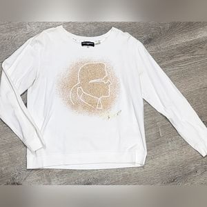 Karl lagerfeld woman's ivory shimmer logo sweatshirt size M